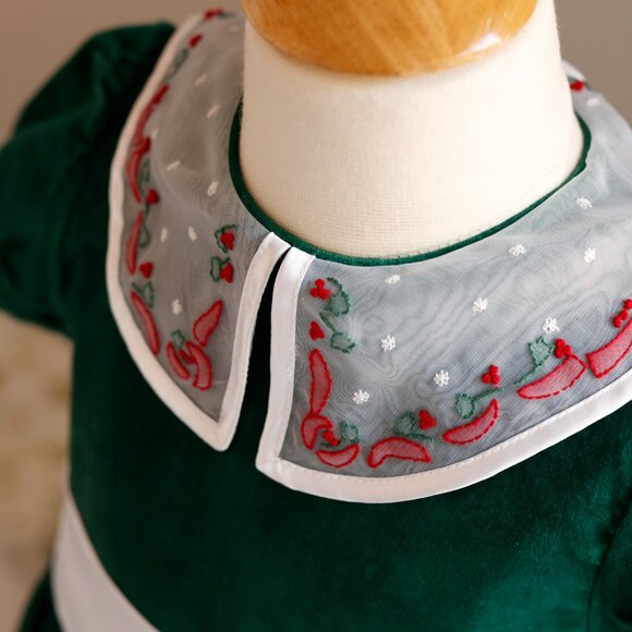 Strasburg Green Dress Cotton Velvet Organza Collar Satin Sash Size 5 NWT - Picture 4 of 6